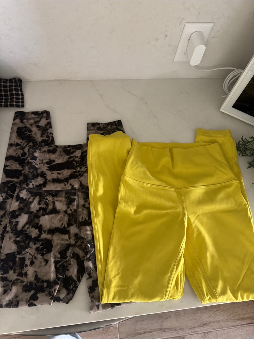 Lululemon Yellow High-Waist Leggings (with Black Tie-Dye Pair)